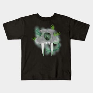 Saber Tooth Tiger Skull With Magical Swirling Mist Kids T-Shirt